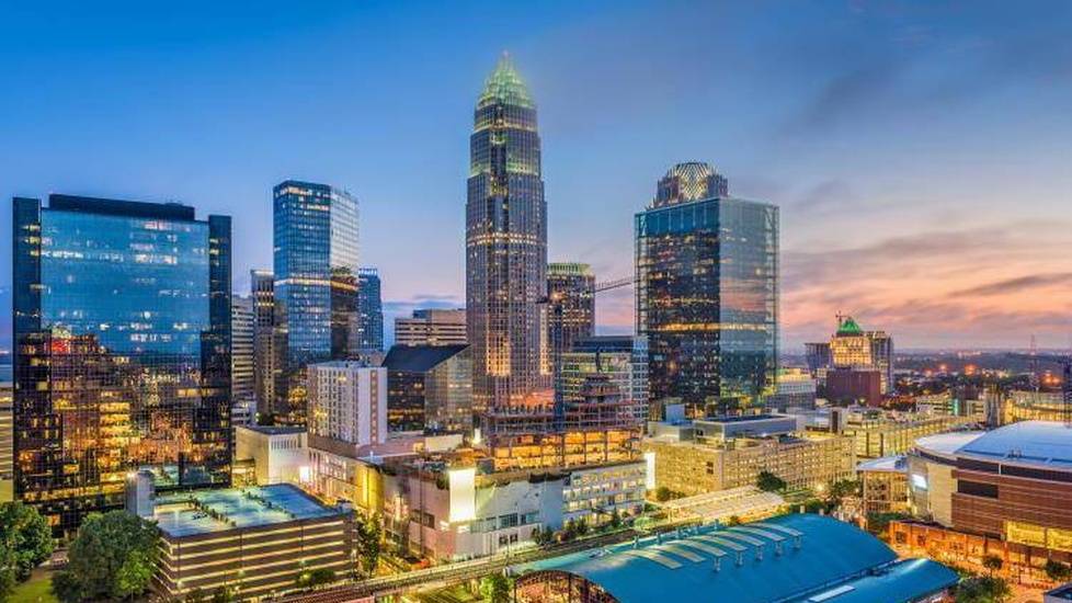 Downtown South Carolina city at dusk