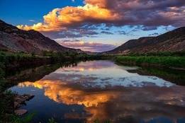 Beautiful lake view at sunset in Colorado