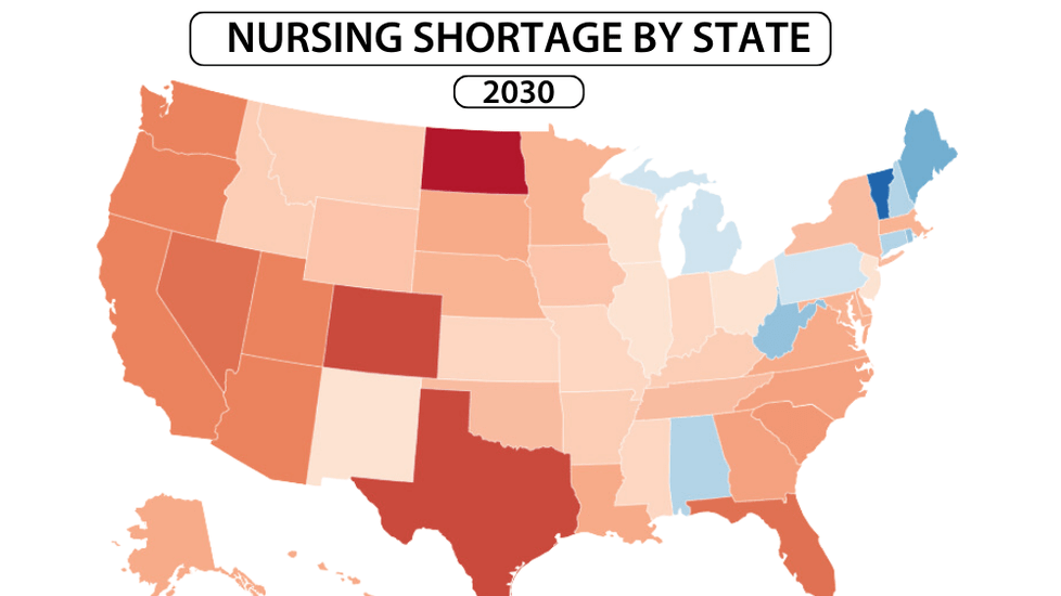 Nursing shortage by state map